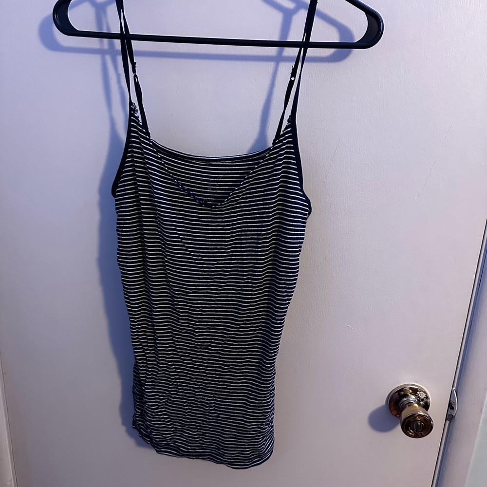 Navy and white striped tank top